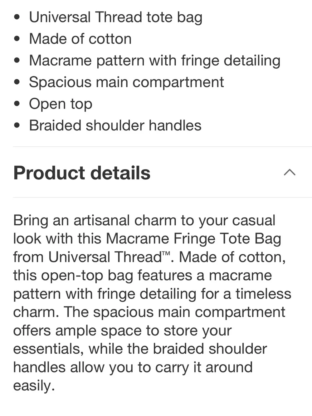 Hand Crafted Cotton Macrame Fringe Tote Bag - Universal Thread™ Brown new